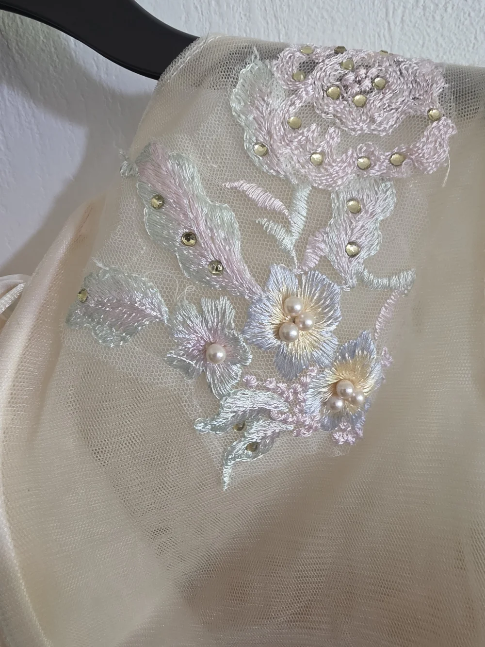 Fairycore 3D Flower Applique Top | Pastel Beaded Bridal Bustier Blouse | Sheer